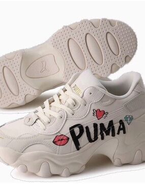 Puma Cream Graphic Platform Sneaker with Playful Prints